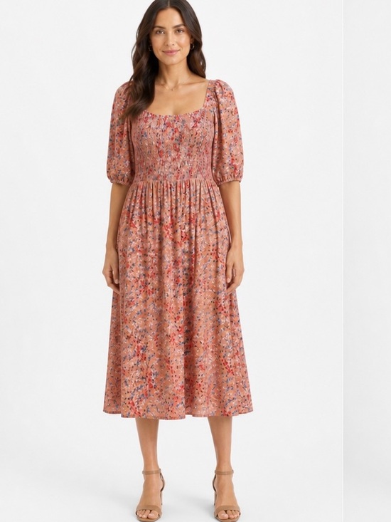 Jessica Simpson Dresses & Skirts - Jessica Simpson Simona Midi Dress Smocked Bodice Pockets Peach Blue Floral 3X